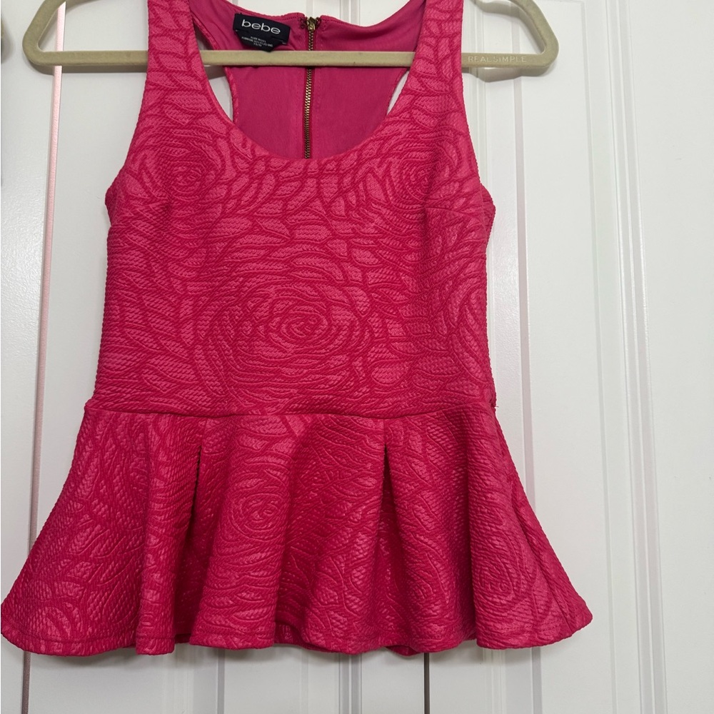 Bebe Fuchsia Floral Peplum Camisole